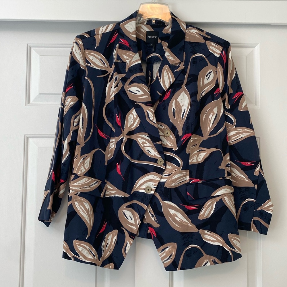 Nic+Zoe Stretch Cotton-blend Print Jacket in Navy Multi Print, 2X, NWT